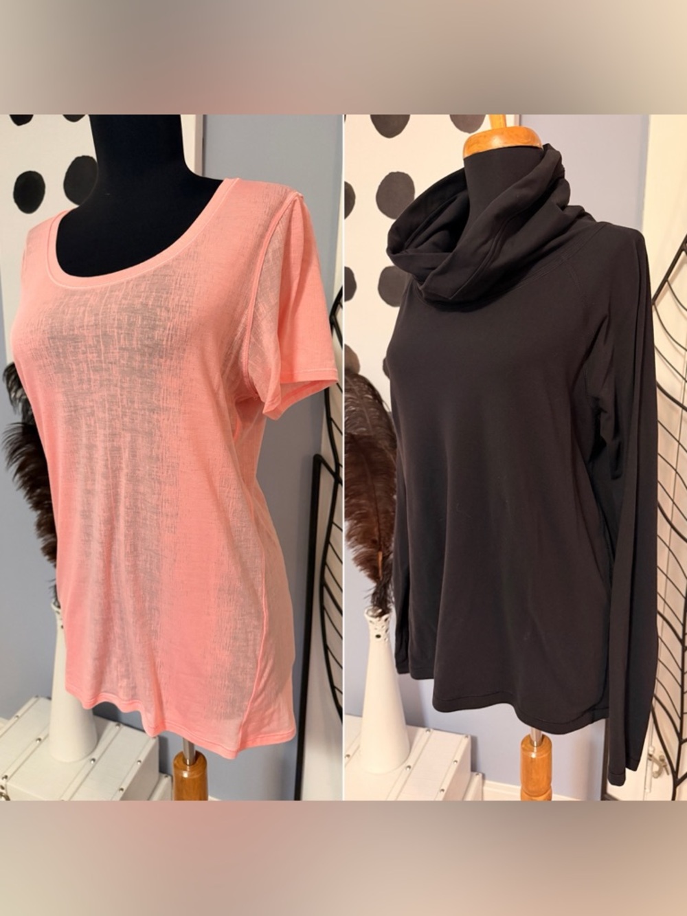 ~Lululemon Lot of 2 Pink Sheer T-shirt & Black Healthy Heart Pullover Sz. 8 $146